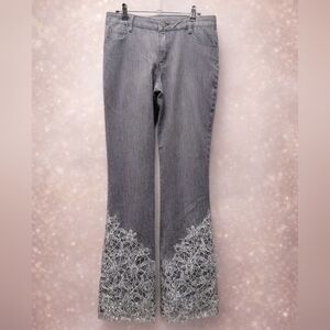 NWOT Azi Size 6 Gray Jeans with Lace And Bead Embelishments